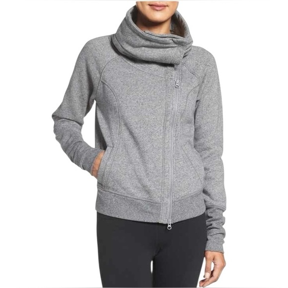 Zella Jackets & Blazers - Zella Women’s Full Zip Asymmetrical Cowl Neck Fleece Jacket In Gray Size Medium